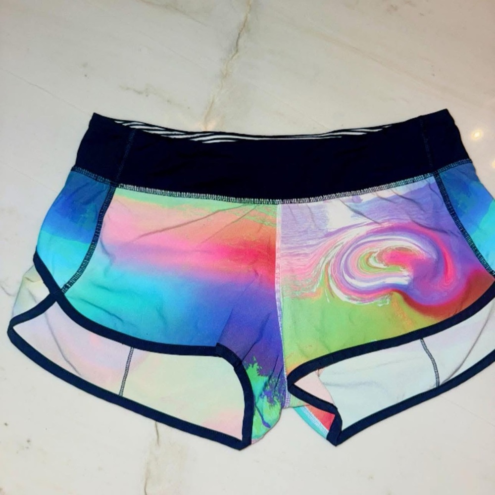 lululemon athletica Blue and Pink Athletic Shorts with Swirling Pattern